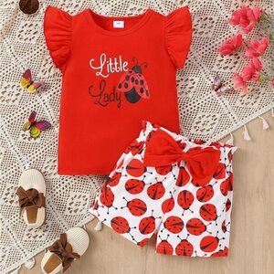 SHEIN Red and White Ladybug Kids Matching Set